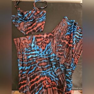 PrettyLittleThing Leopard Top & Skirt Plisse Set